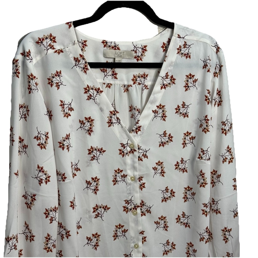Loft Womens Plus Size 18 Long Sleeve Top Multicolored Floral Button Up Blouse - Picture 4 of 9